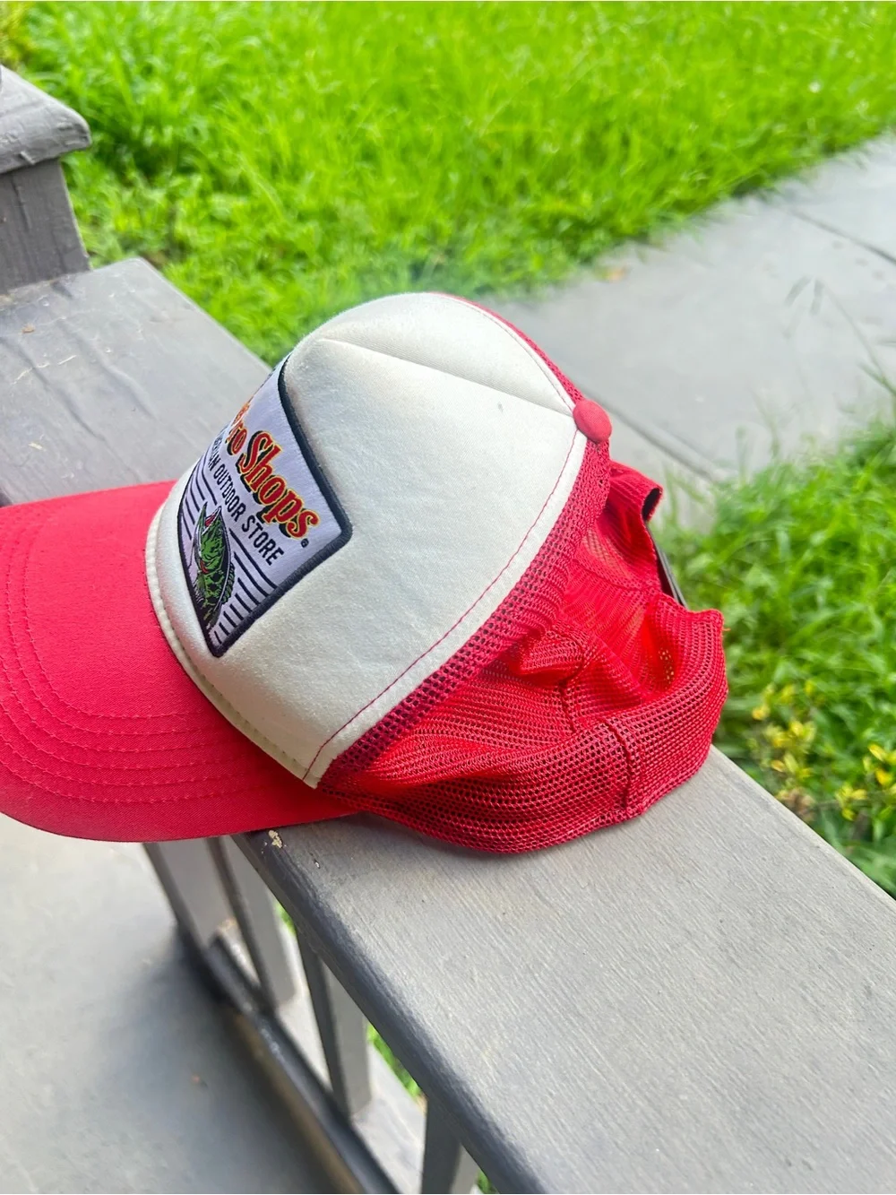 Bass Pro Shops Cream and Red Patch Trucker Hat